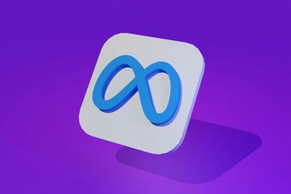 a white and blue square with a blue logo on it