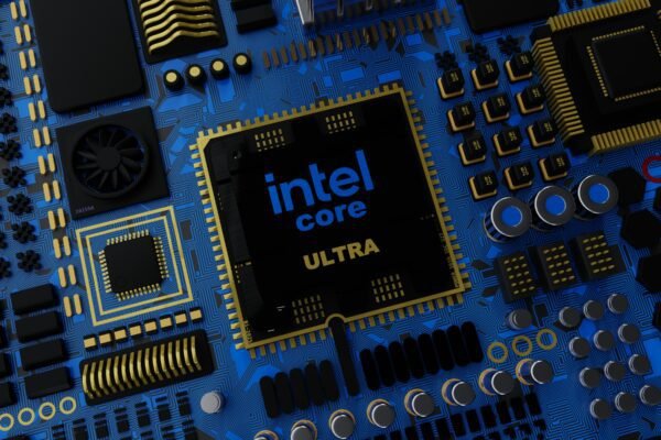 a close up of a computer chip with the intel core logo on it