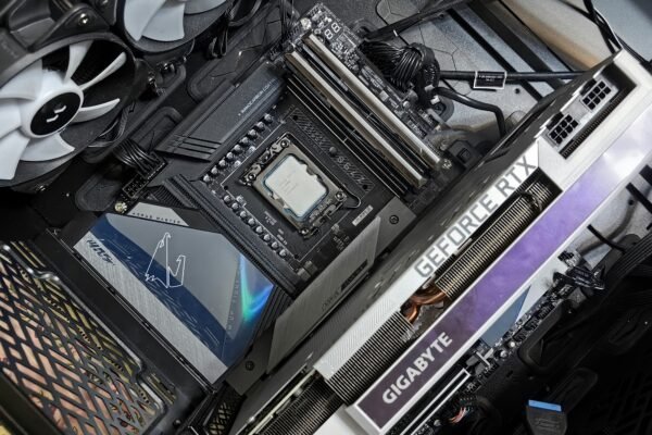 a close up of a computer motherboard