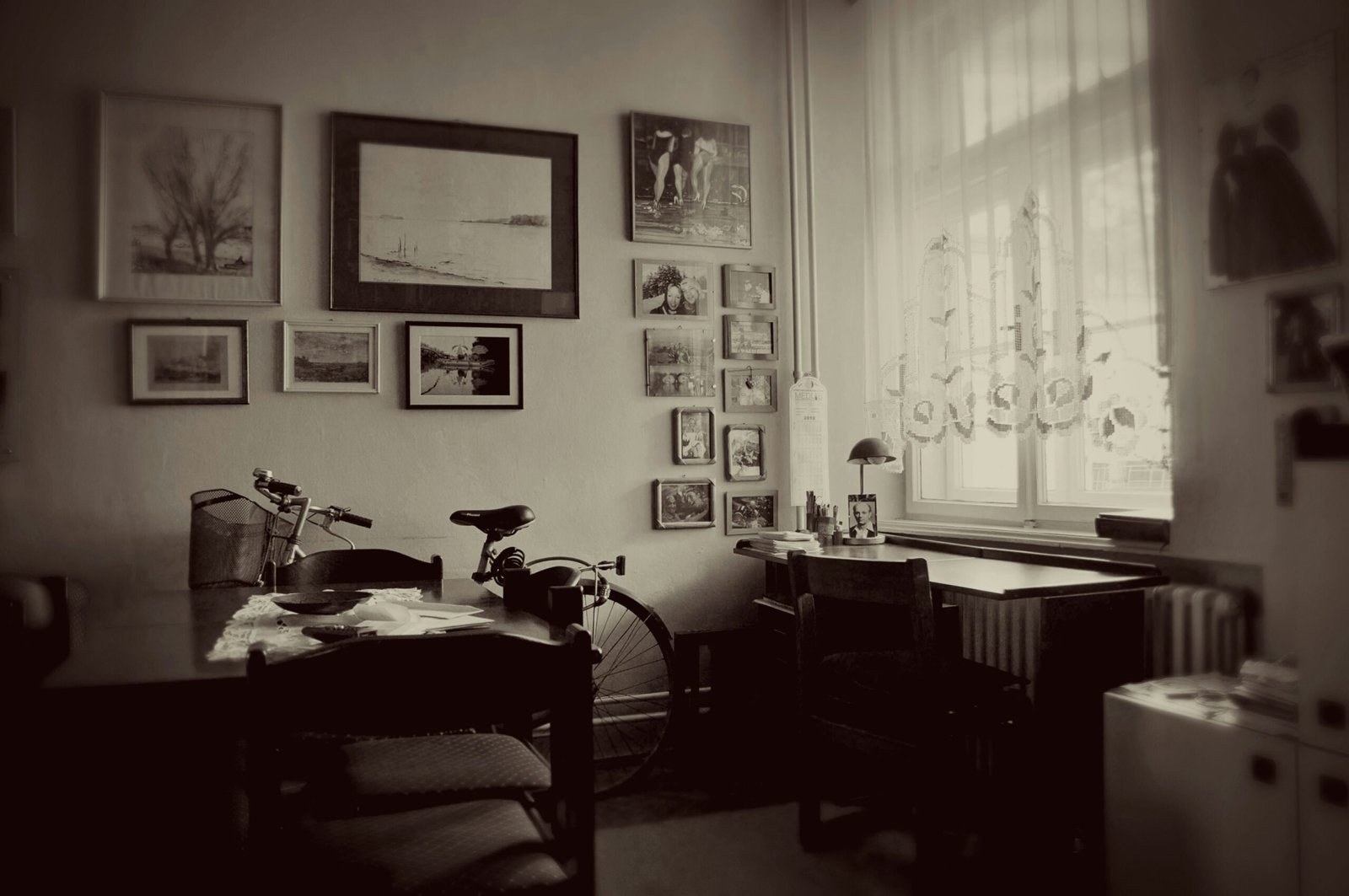 black desk beside bike