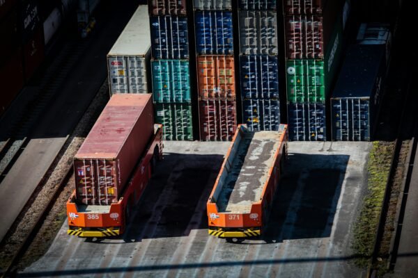 a couple of cargo containers sitting next to each other