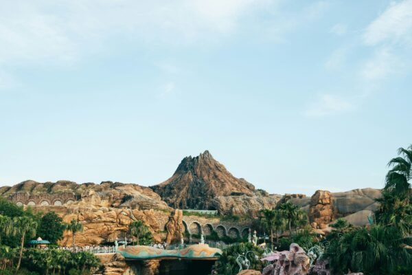 a large rock formation with a bridge